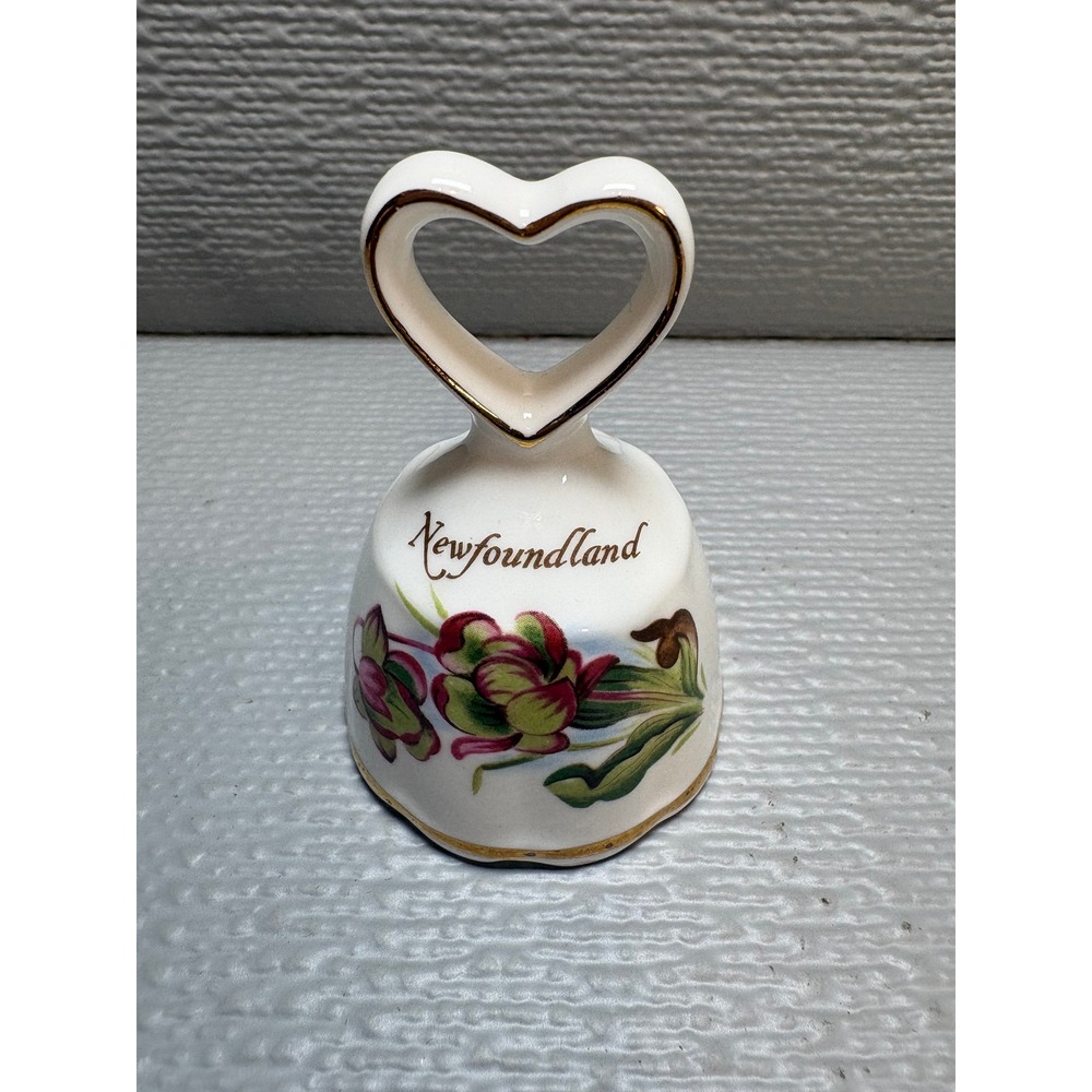 Vintage Newfoundland Souvenir Bell Fine Bone China Made in England Heart Handle